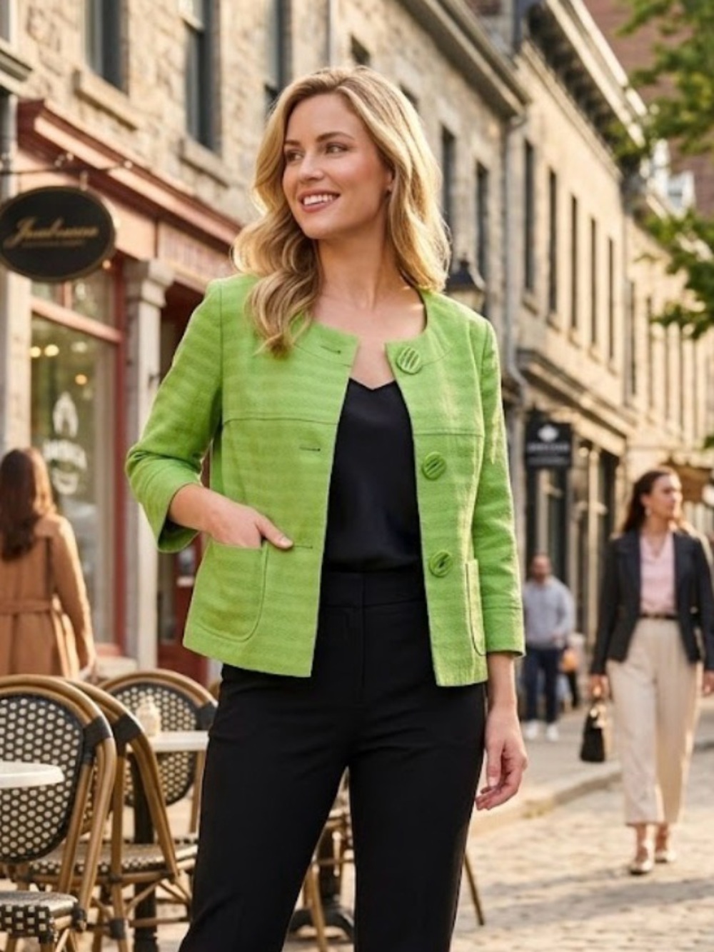 Jessica Green Textured Crop Jacket 3/4 Sleeve